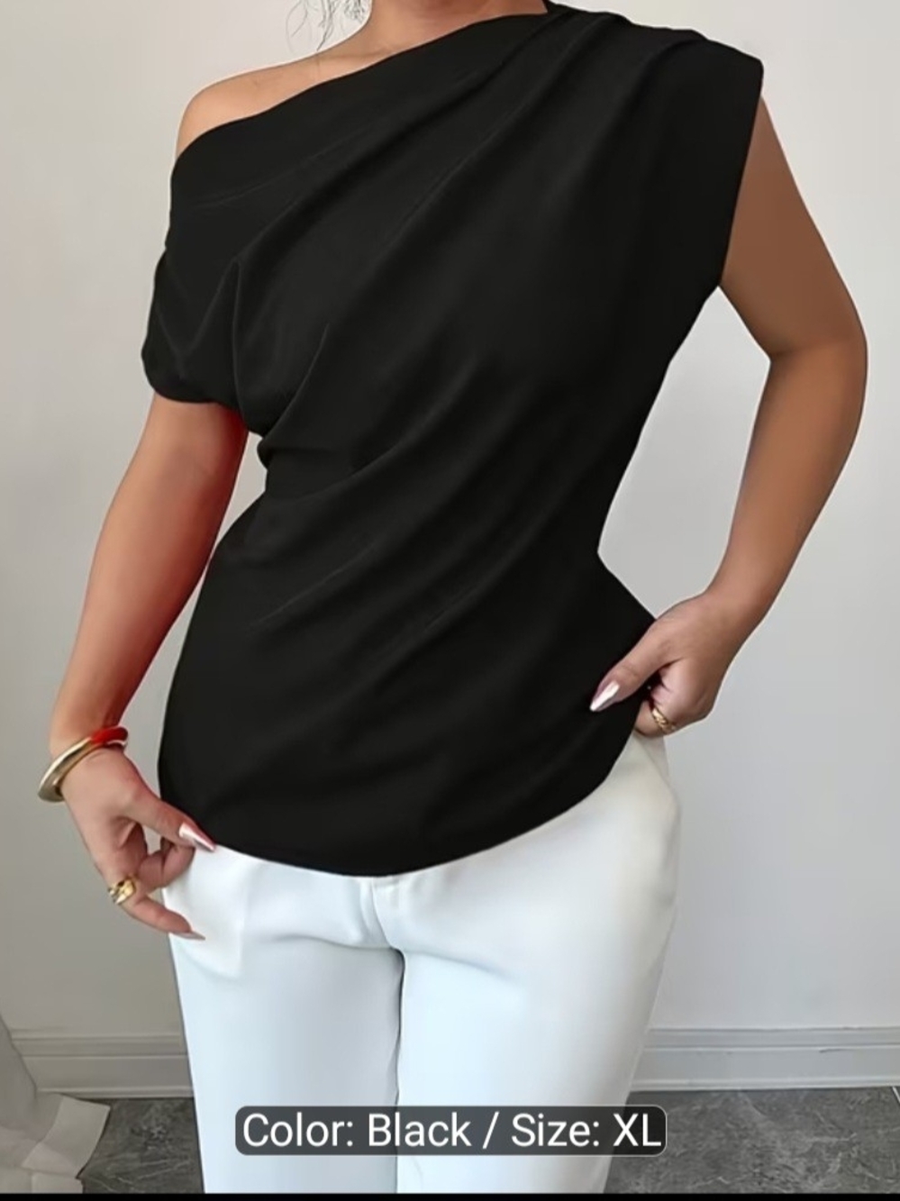 Women’s Asymmetric One-Shoulder Top - Black - Picture 4 of 4